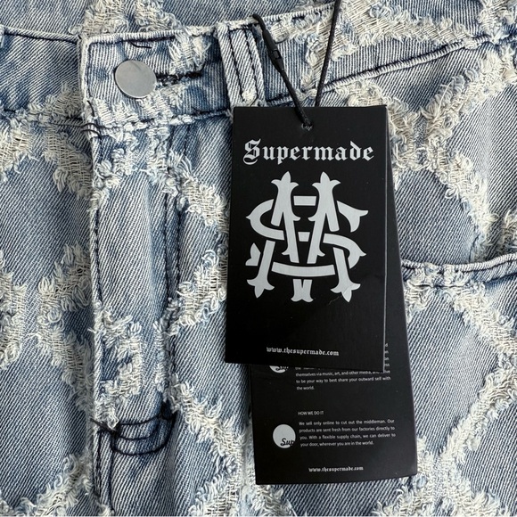 NWT Supermade High Rise Star Patch Rhombus Distressed Denim Straight Leg Jeans L - Picture 6 of 16